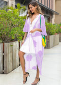 Light purple lace embroidery beach dress cardigan for women, free size swimwear outerwear
