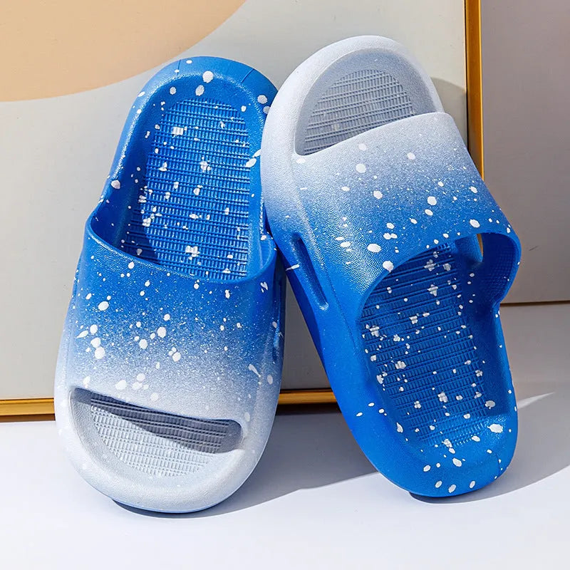 Gradient blue PVC slippers for children on a white background, showing sandal-style design.