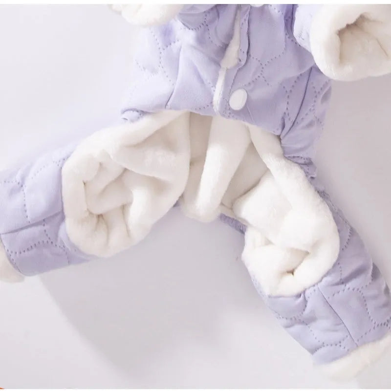 Thick warm four-legged pet coat with bear ears, patch pocket and D-ring for small dogs and cats