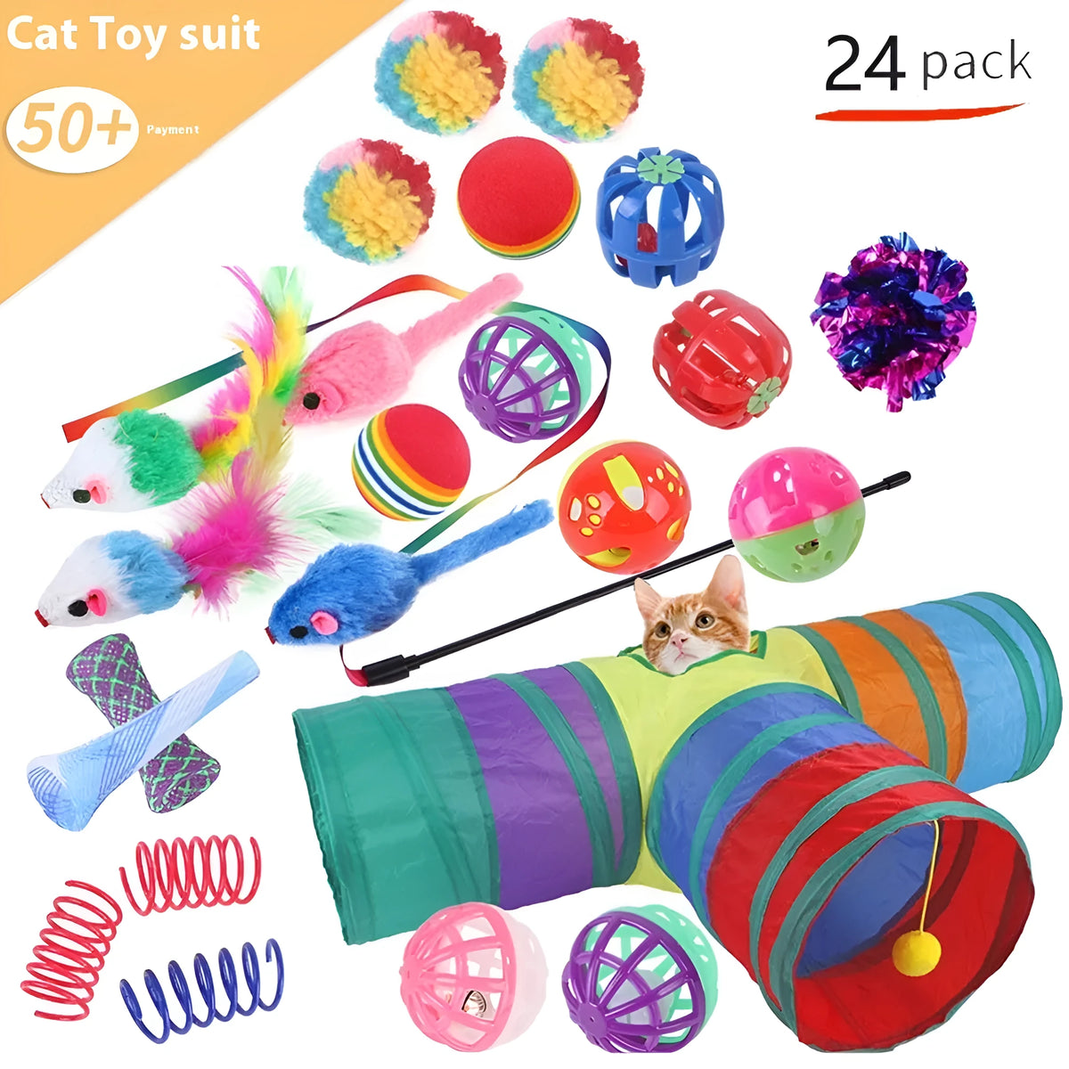 Plastic cat tunnel toy set showing enclosed channel design for pet play