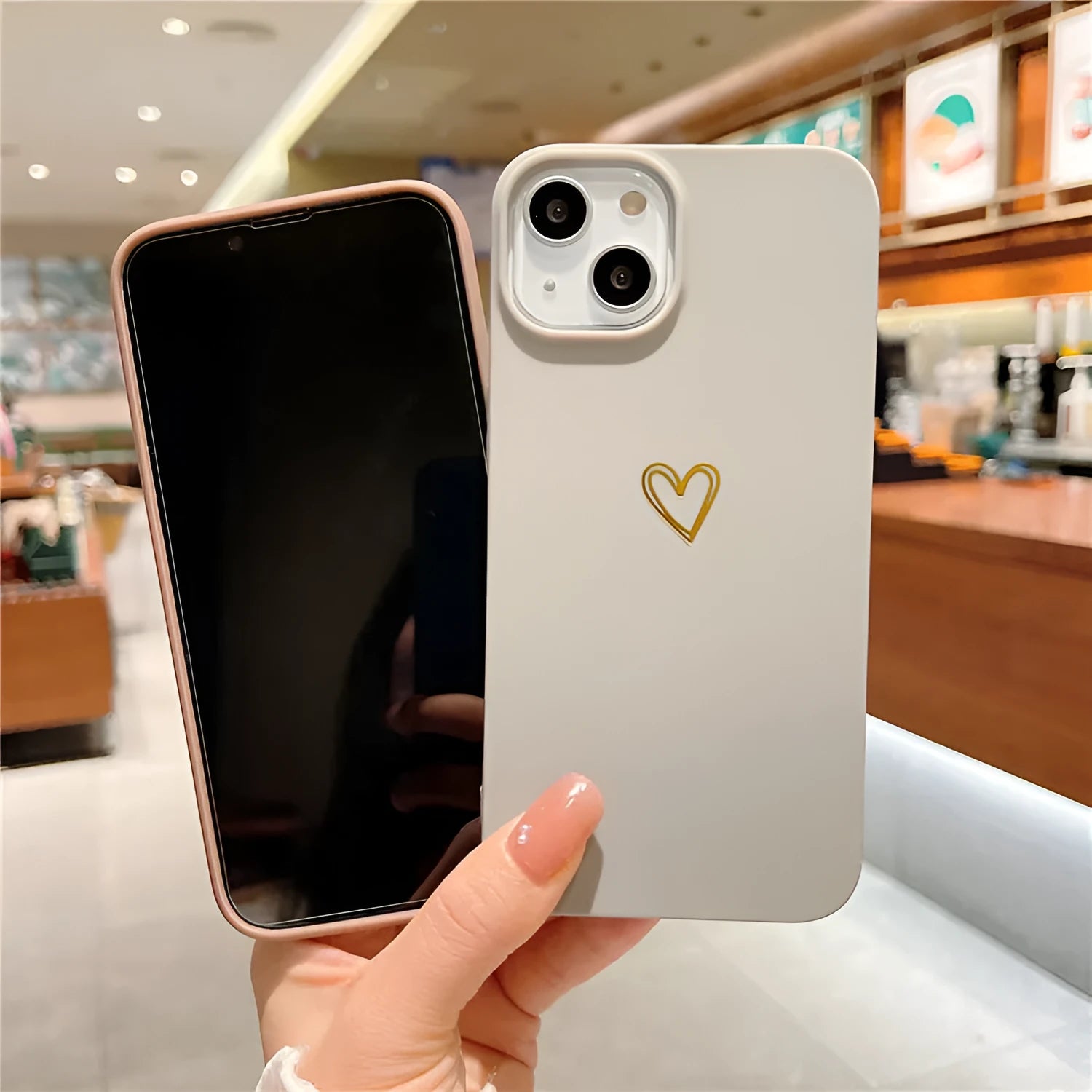 Soft silicone iPhone case with hot stamping love design in grey brown colour