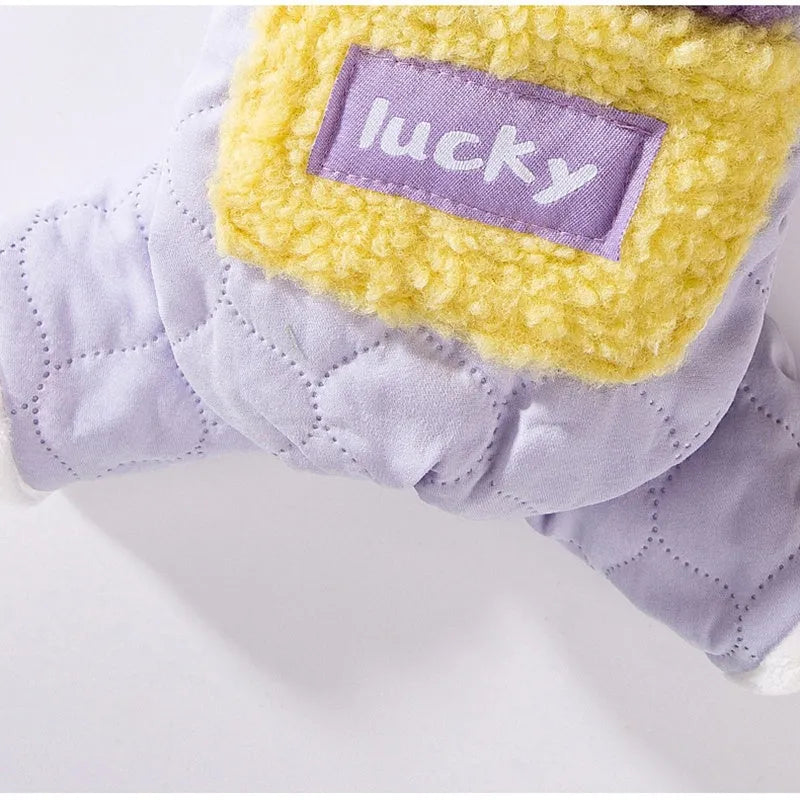 Thick warm four-legged pet coat with bear ears, patch pocket and D-ring for small dogs and cats