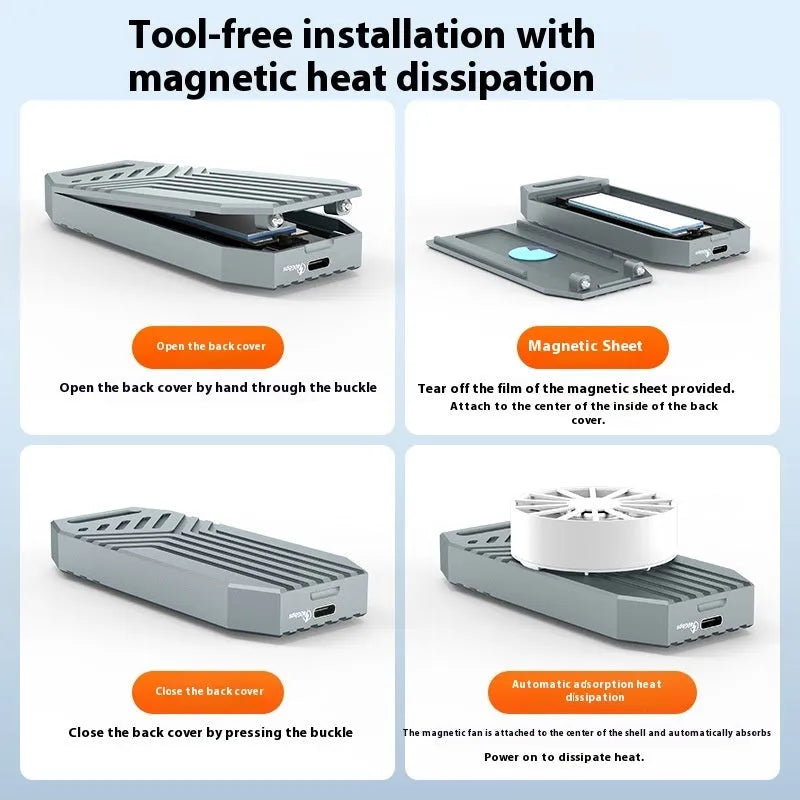 Silver aluminium external SSD enclosure for M.2 drives with Thunderbolt 4 and USB4 40Gbps connectivity.