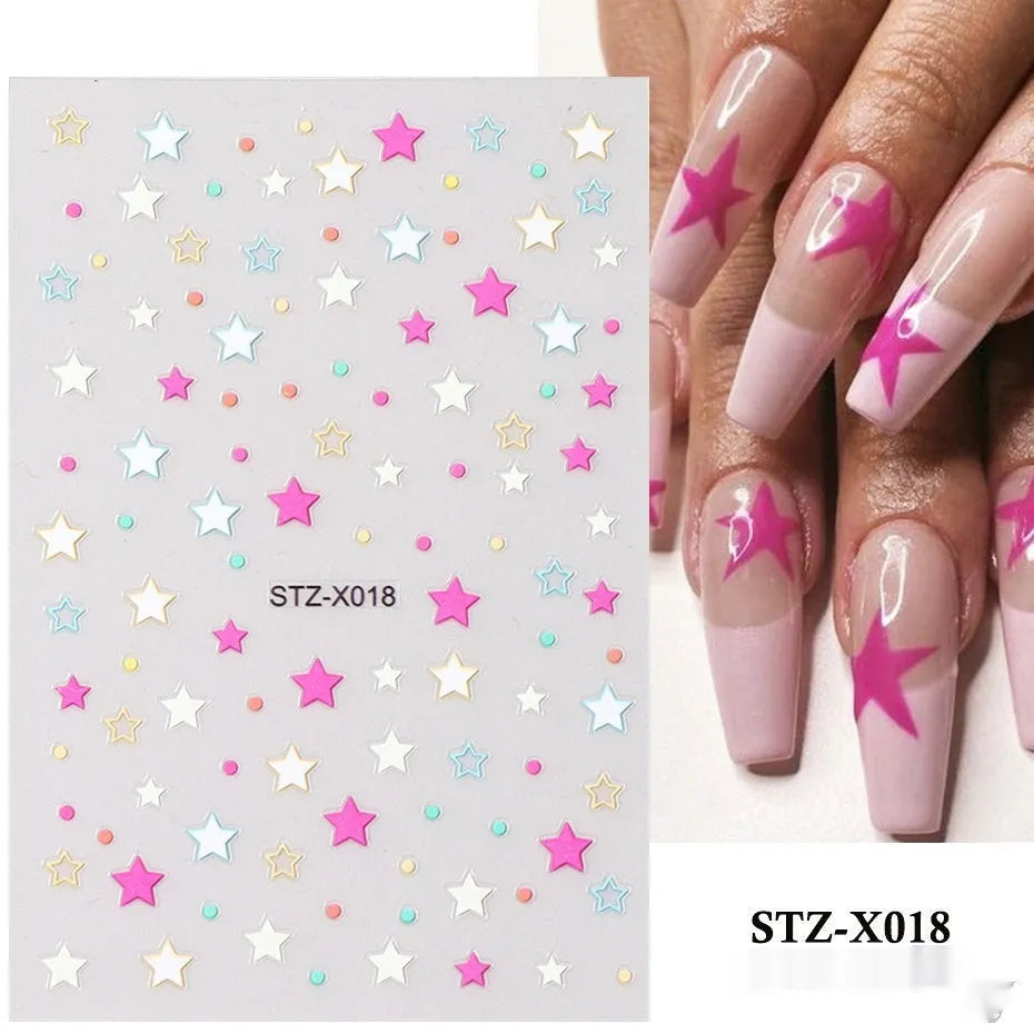 Cartoon nail art stickers with black and silver strip love pattern design