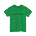 Green women's cotton short-sleeve T-shirt with a printed letter design on the front