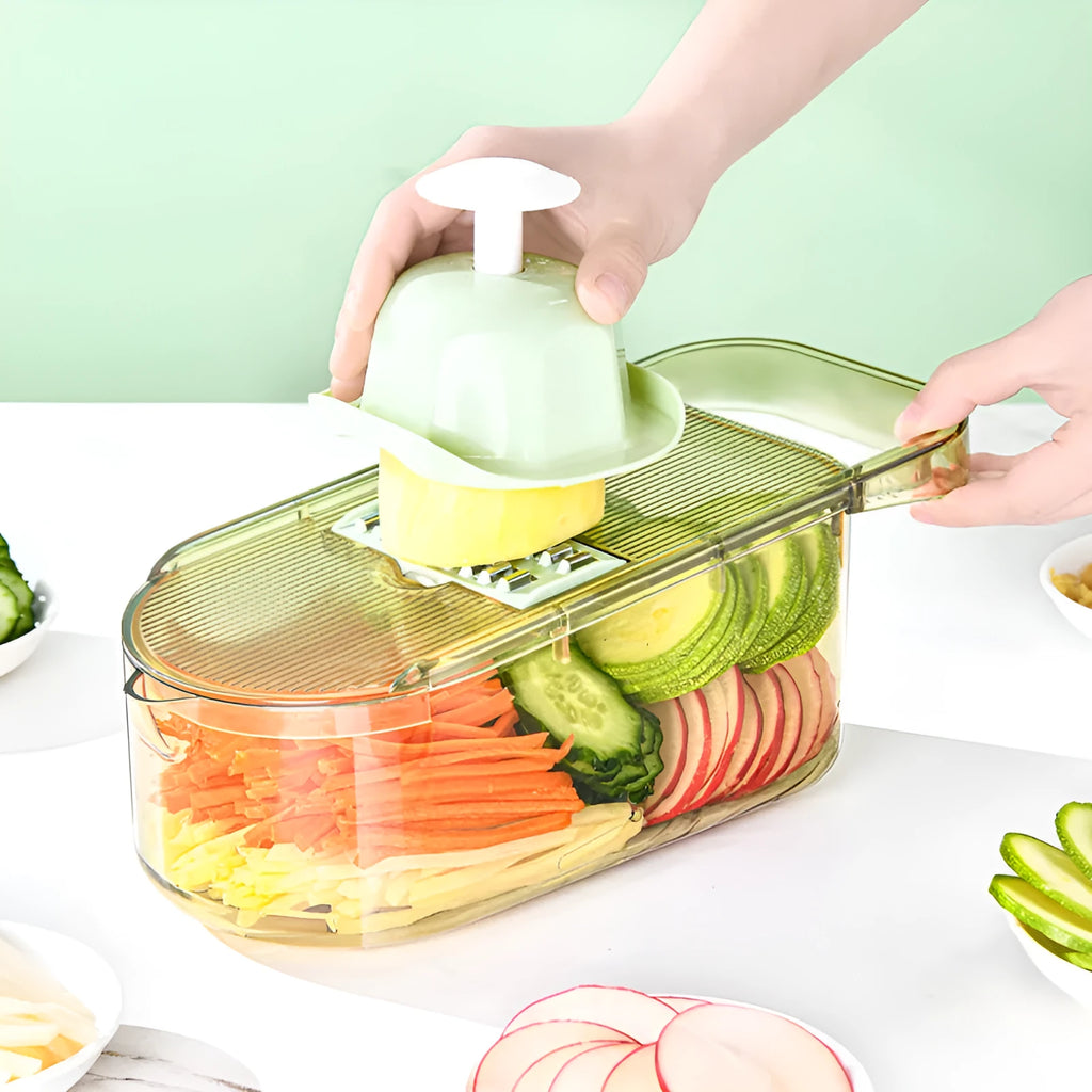 Transparent green multifunction kitchen chopper with stainless steel blades and 1.5-litre capacity box