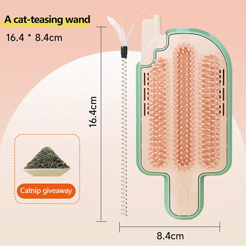 Ice cream cone shaped cat rubbing artifact with textured surfaces and feather attachment