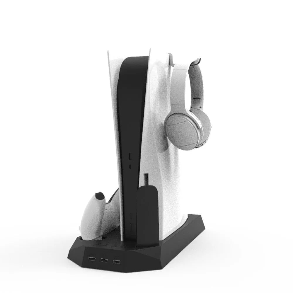 PS5 charging base radiator stand in white or black with controller storage and heat dissipation