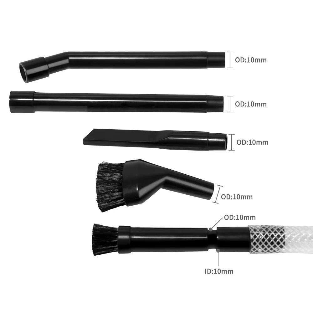 Boxed and bagged options of an eight-piece vacuum cleaner small suction head accessory set.