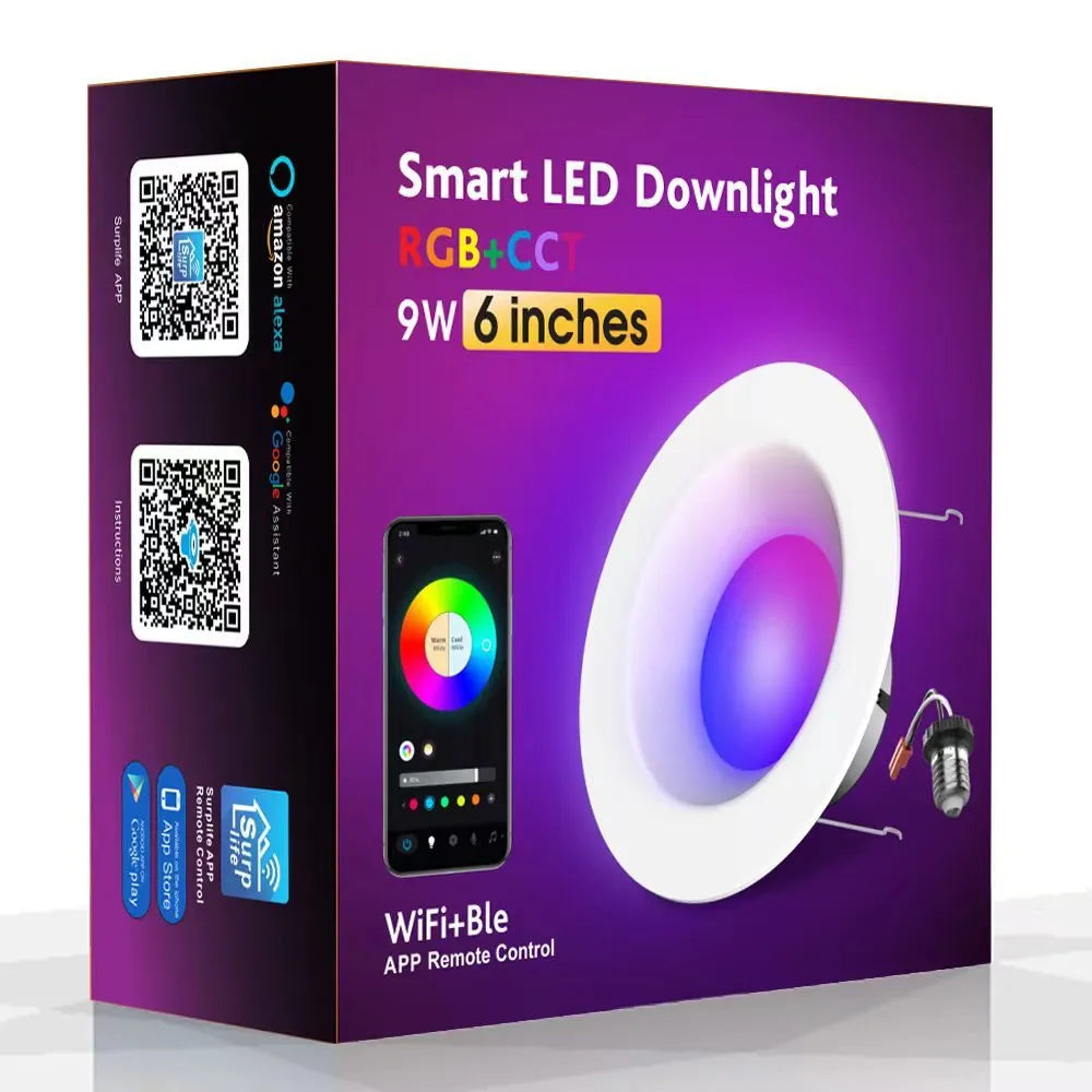 Smart WiFi Bluetooth RGBW colour changing ceiling lamp with American E26 base
