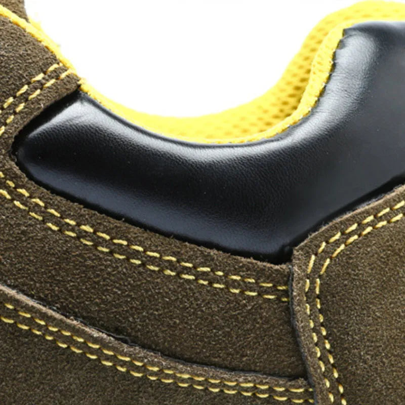Bronze men's steel toe safety shoes with cow suede leather upper and solid rubber soles