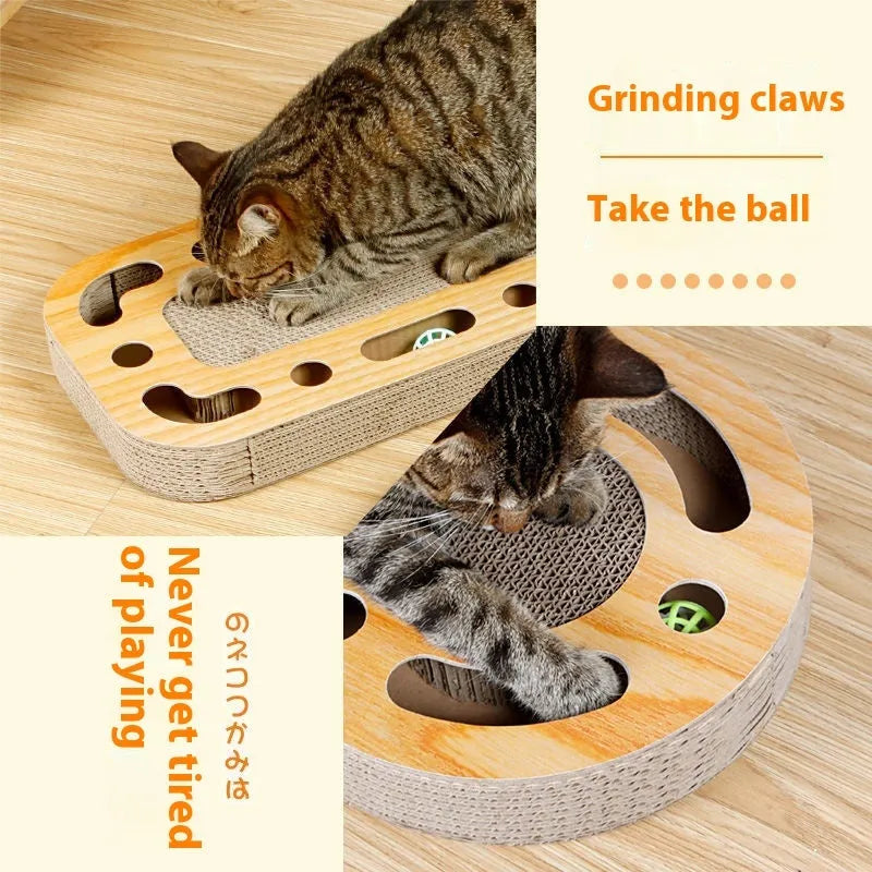 Corrugated paper cat scratch board with small ball in multiple style options
