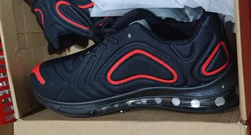 Men's black lace-up sneakers with air cushion sole and round toe design