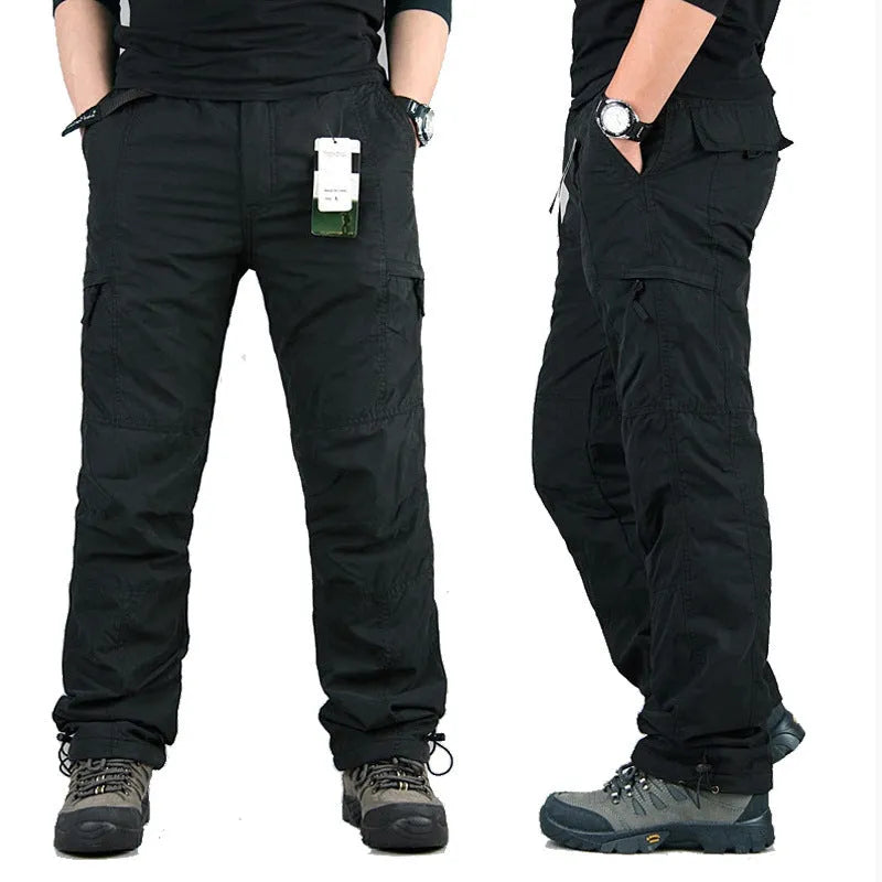 Men's thick wool-lined velvet cotton overalls in a loose straight-leg fit