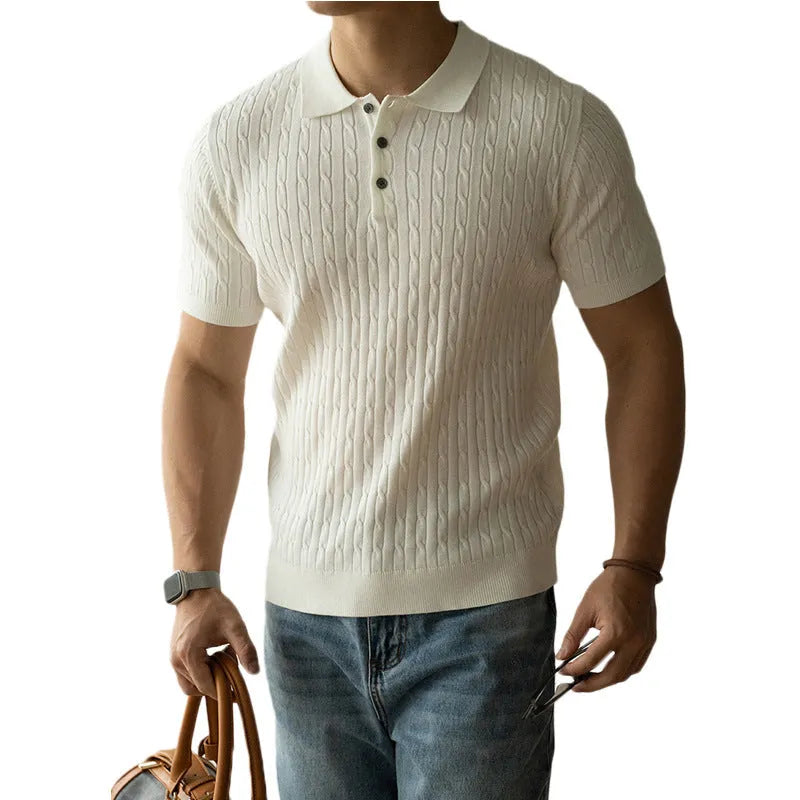 Men's short sleeve business commute top in khaki colour with four-fabric blend construction