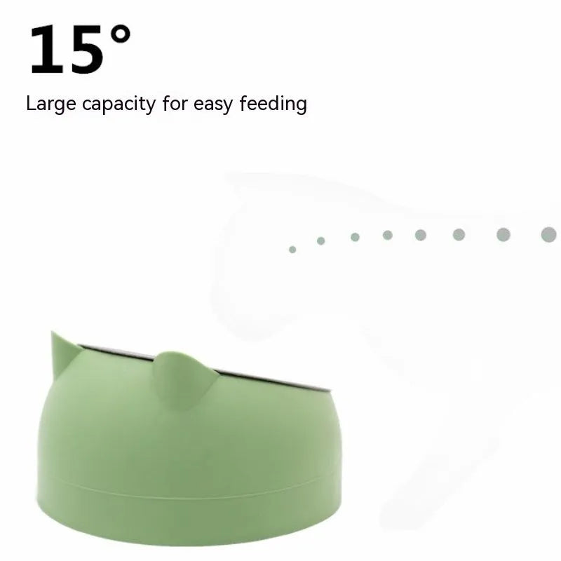 Stainless steel cat bowl with oblique mouth, 200ml or 400ml, in seven colours including green, blue, black and white