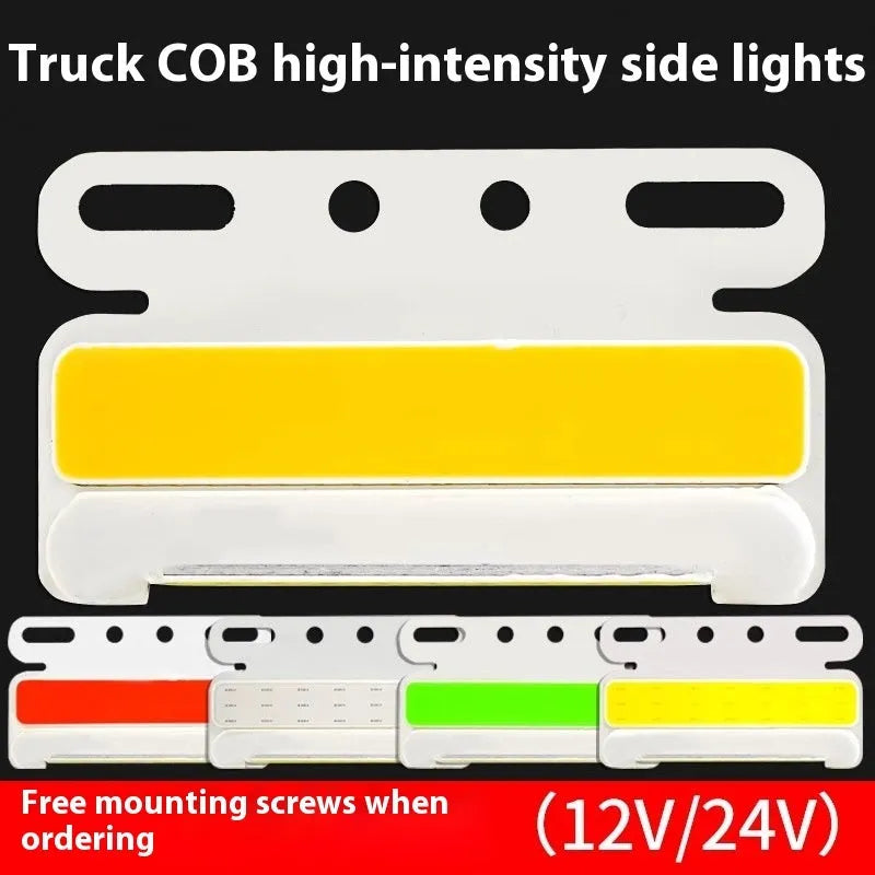 COB LED truck side marker light with aluminium housing in red, yellow, green, blue, or white for 12V and 24V vehicles.
