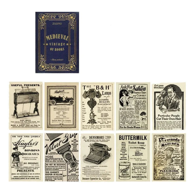 Pack of A5 greeting cards showing eight different artistic colour designs including botanical gardens and distant letters.