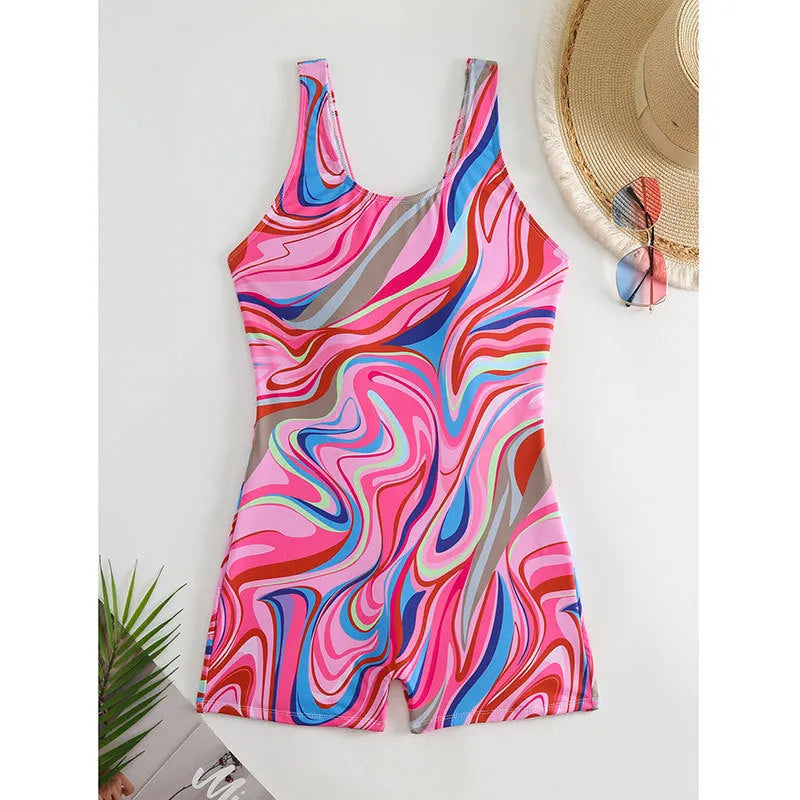 Women's printed high-waist backless one-piece swimsuit in a choice of colours