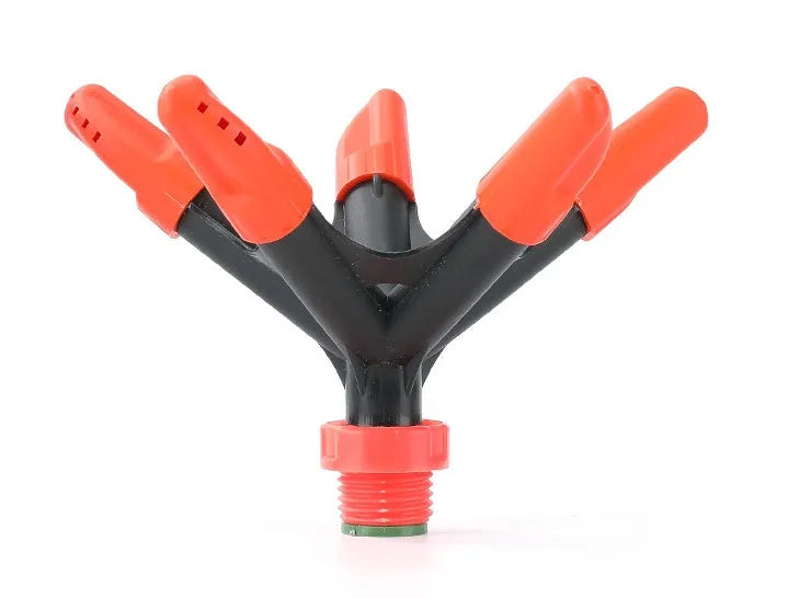 Orange plastic garden insert sprinkler with rotating water spray, 14 x 26.5cm, single nozzle