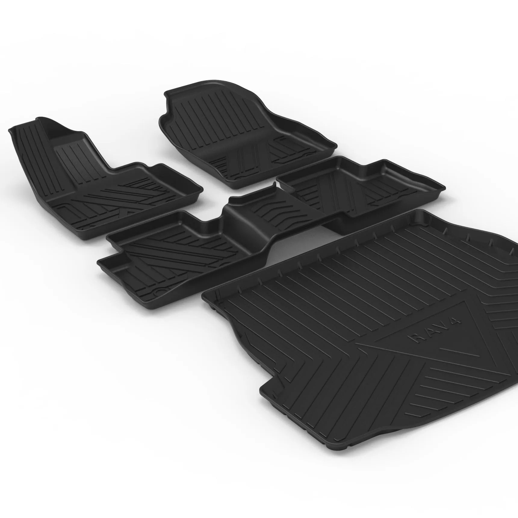 Black carbon fibre pattern TPE trunk pad installed in a car boot showing custom fit and textured surface
