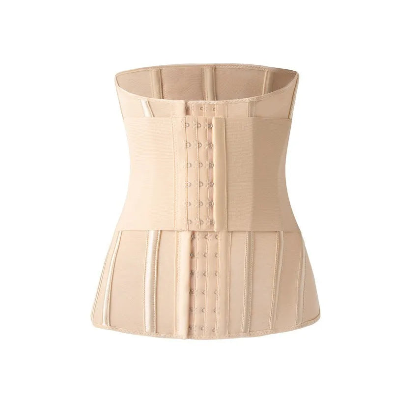 Nylon waist trainer belly band in black and apricot colours with belt tie