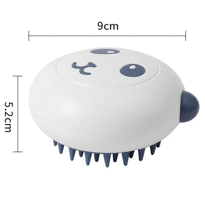 Panda-shaped silicone pet bath brush with soft bristles for cats and dogs in blue colour