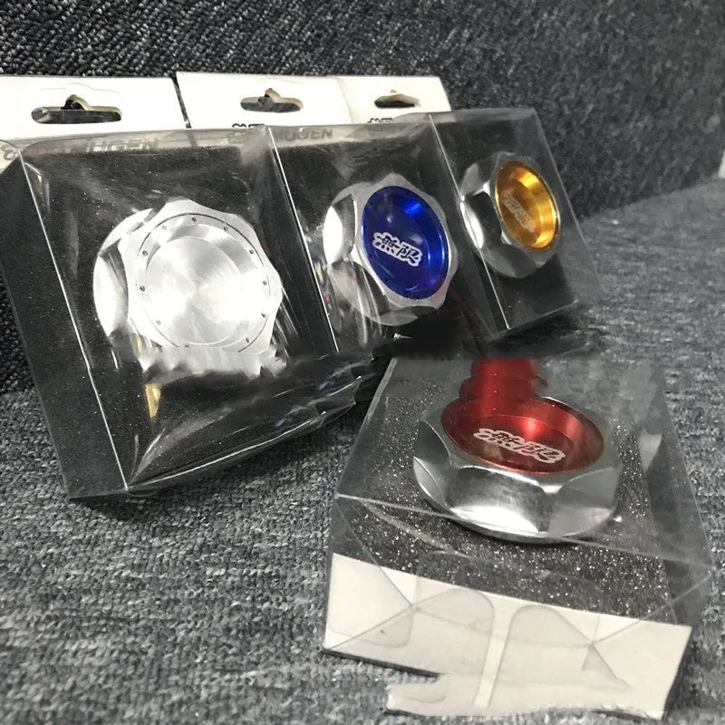 Aluminium alloy oil filter cap for Honda cars in red, blue, silver, black, purple, and gold colours.