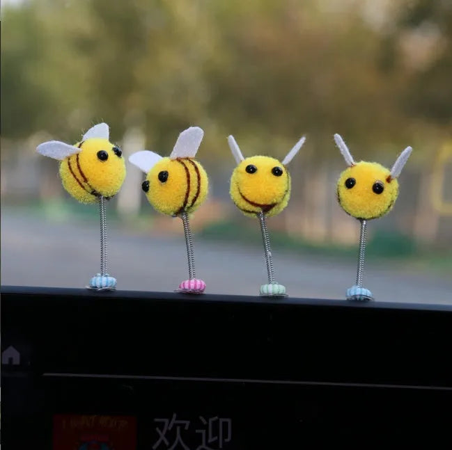 Square bee car decoration with cartoon design measuring 3cm by 3cm made from fur ball material