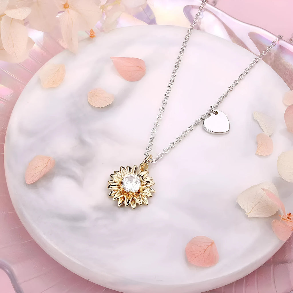 925 silver sunflower necklace for women with geometric daisy pendant on adjustable 21-50cm chain
