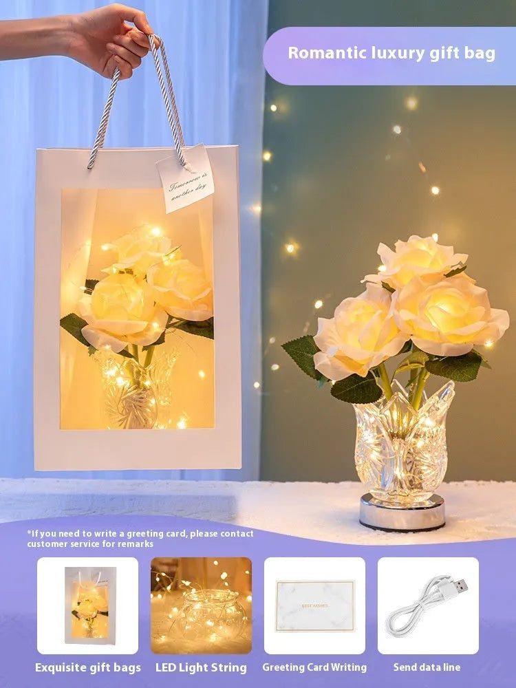 Crystal flowers table lamp with touch control dimming on bedside table