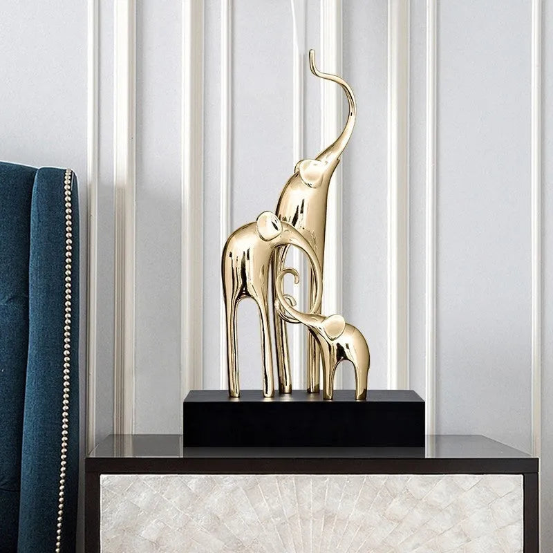 European style Fortune Bring Elephant decorative resin craft ornament in bright gold finish.