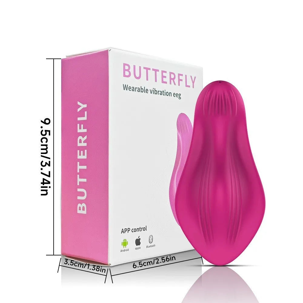 Rose red APP remote control wearable female massager with silicone construction and USB charging port