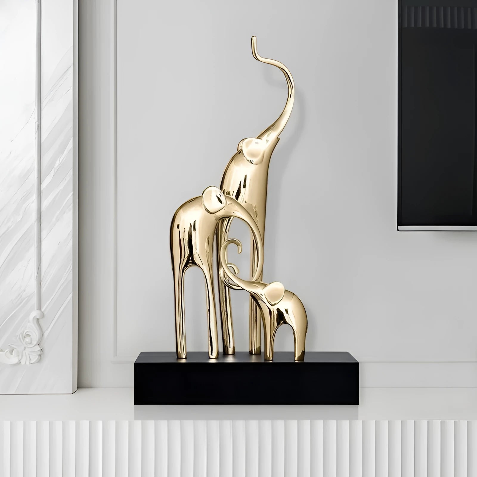 European style Fortune Bring Elephant decorative resin craft ornament in bright gold finish.