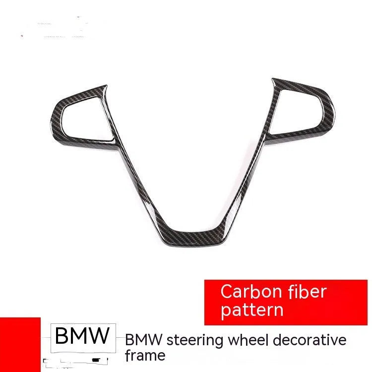 BMW steering wheel decorative button frame in black carbon fibre pattern
