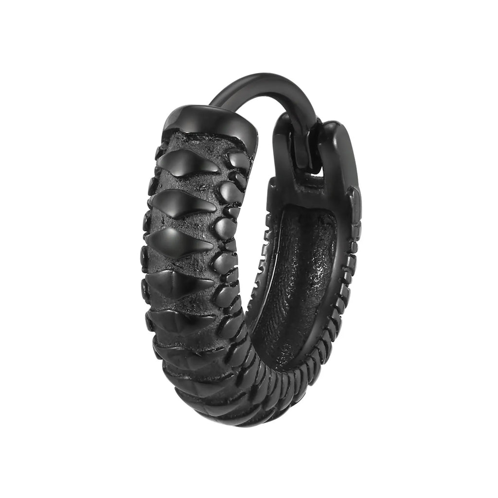 Stainless steel snake pattern earrings for men in black and gold options