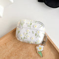 White floral design on a clear TPU protective cover for Apple AirPods case