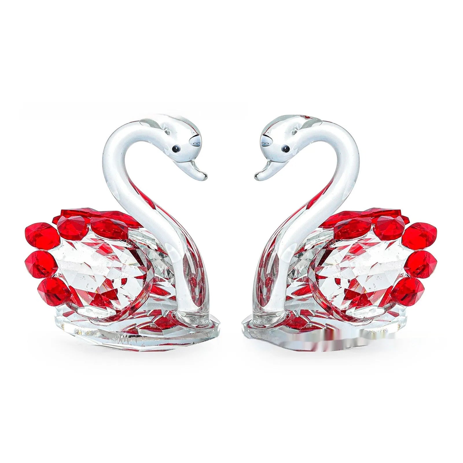 Handcrafted crystal swan desktop ornament in red, blue, pink, or violet