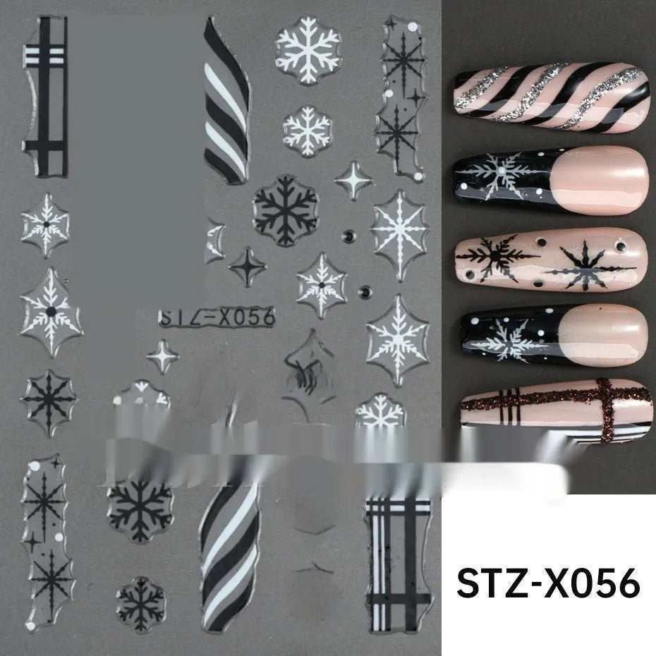 Cartoon nail art stickers with black and silver strip love pattern design