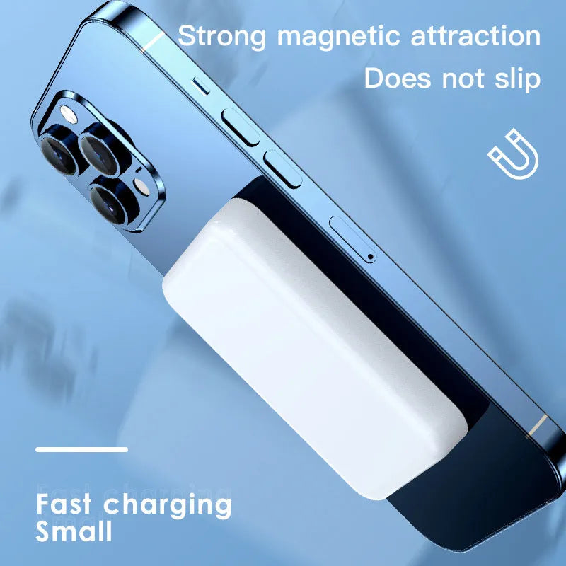 Pink magnetic wireless power bank showing dimensions of 100x64x18mm with 20000mAh capacity