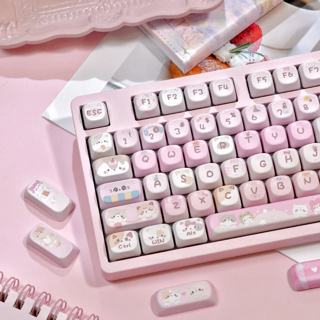MOA height full five-sided sublimation key caps with cartoon graphics in pink colour