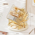 Rotating cosmetics storage box showing 360° rotation mechanism with clear acrylic design