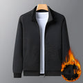 Men's casual jacket with stand-up collar in blended fabric with zipper front closure