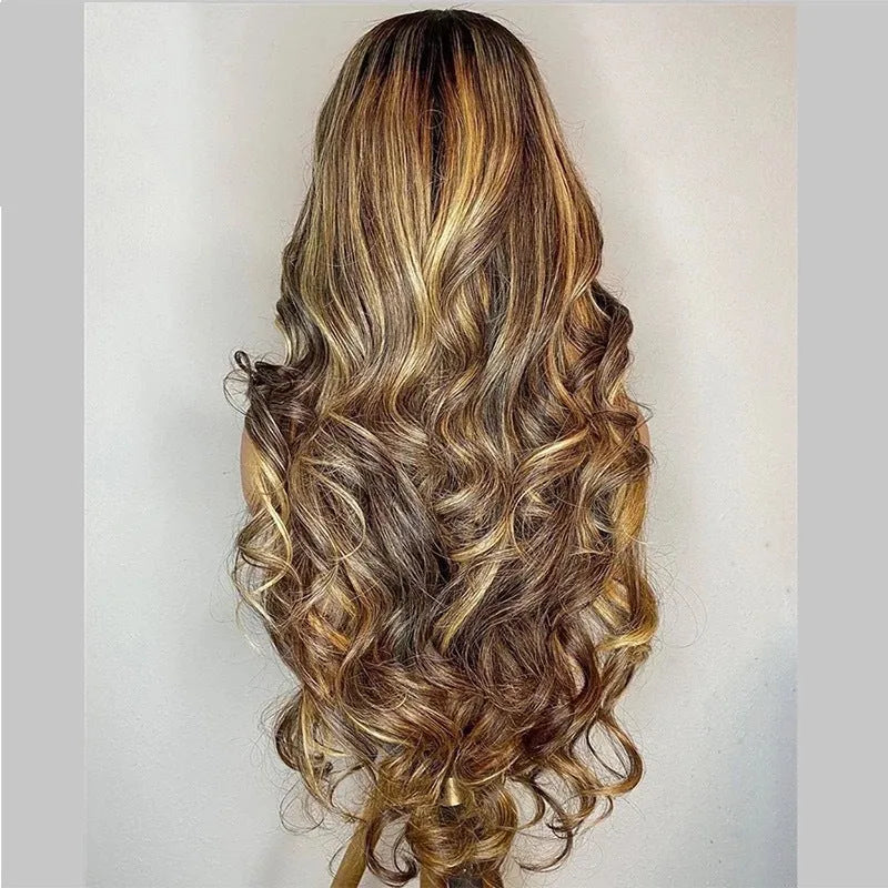 Front lace wig with long curly gradient colour hair and side bangs
