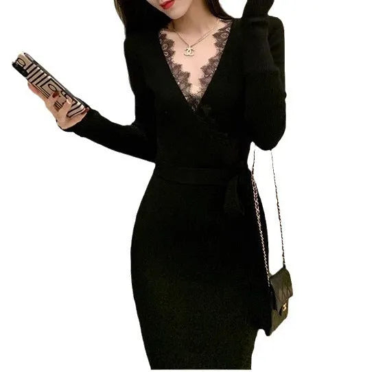 Black solid colour women's woolen princess dress skirt in slim fit free size
