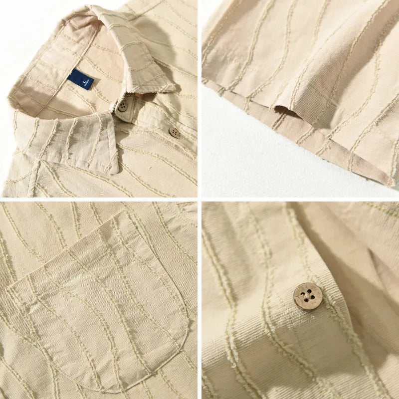 Men's pure cotton short sleeve casual shirt in Japanese fresh style with loose fit