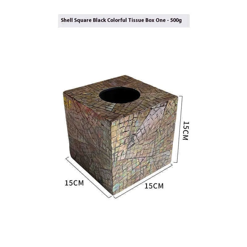 Black shell tissue box storage container with removable organisation tray on wooden table