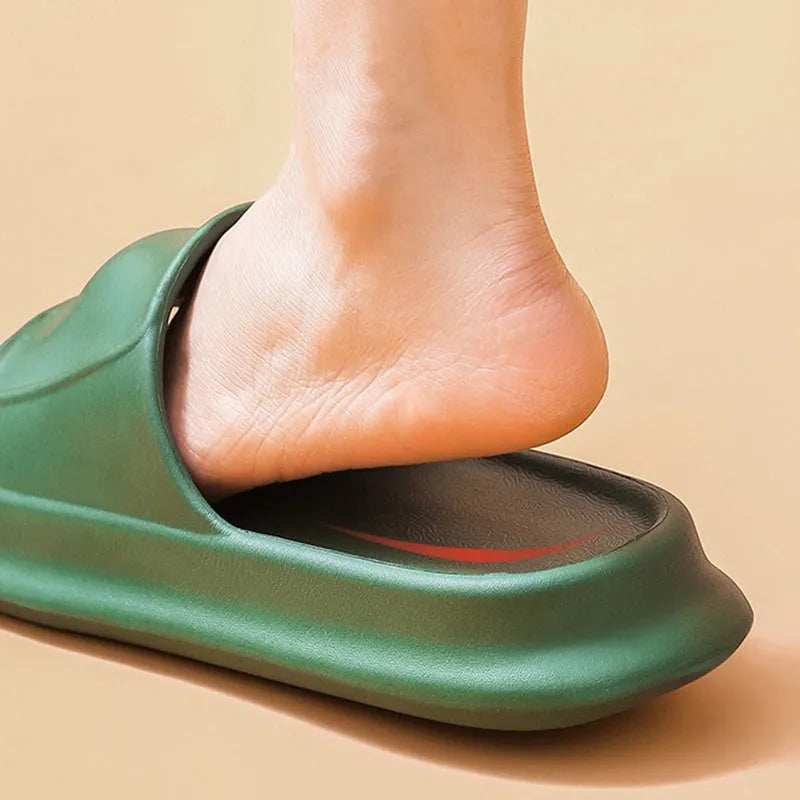 Unisex thickened EVA flip-flop slippers in black with a non-slip sole for bathroom use.