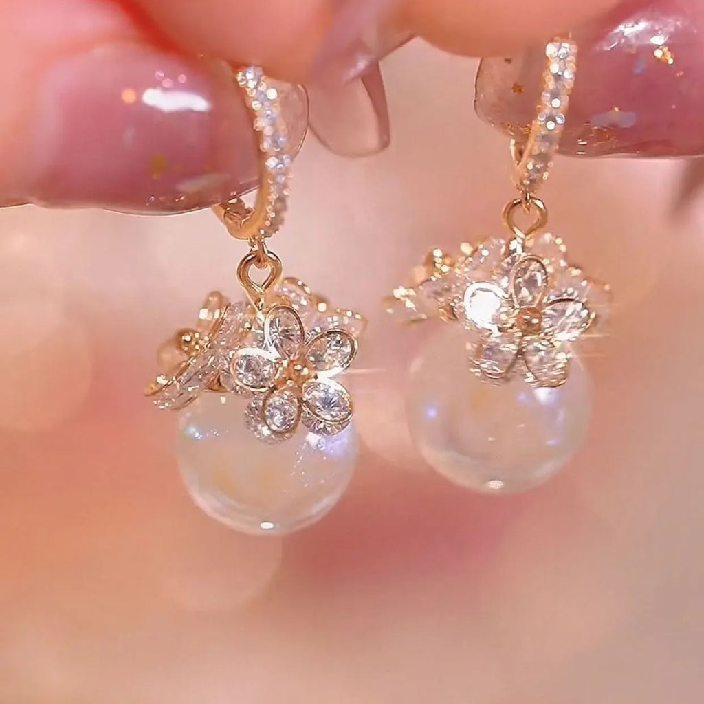 Women's copper zircon earrings with geometric rose designs in multiple colour variations
