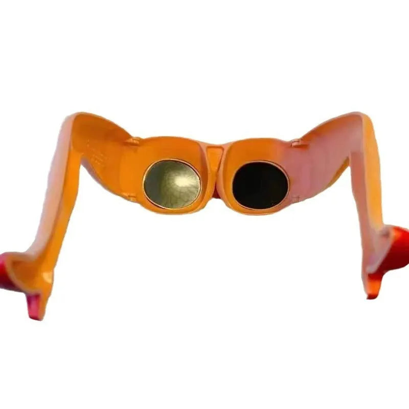 Orange plastic personality sunglasses for novelty leg and hip wear.